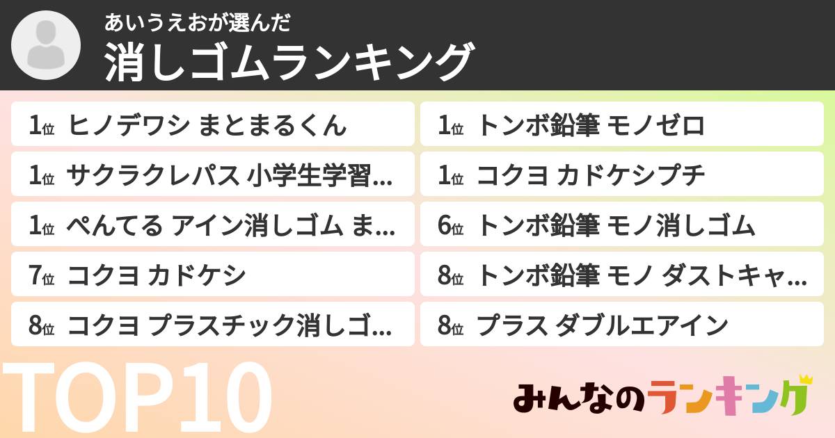 あいうえおさんの「消しゴムランキング」