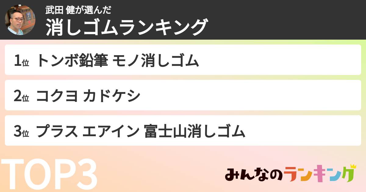 武田 健さんの「消しゴムランキング」