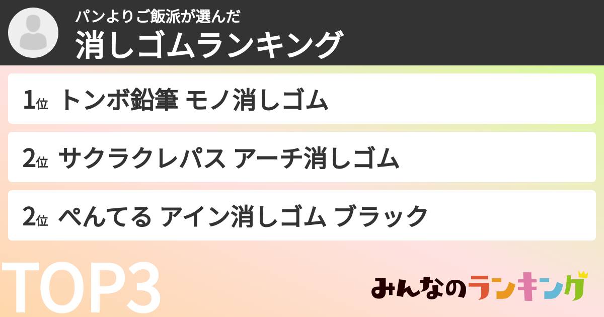 パンよりご飯派さんの「消しゴムランキング」