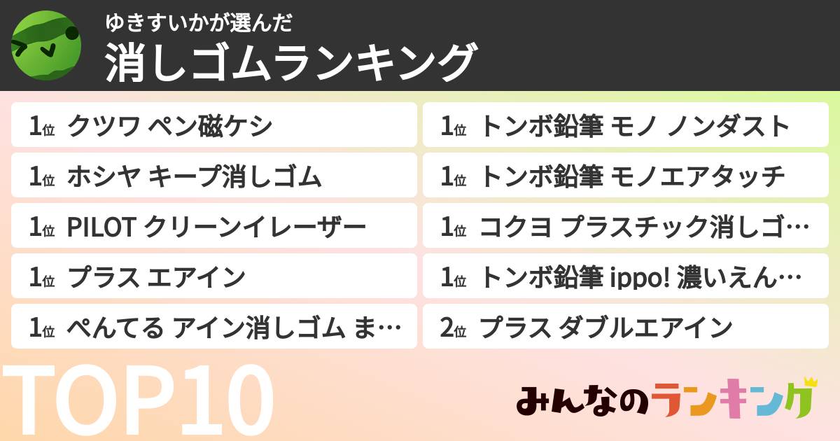 ゆきすいかさんの「消しゴムランキング」