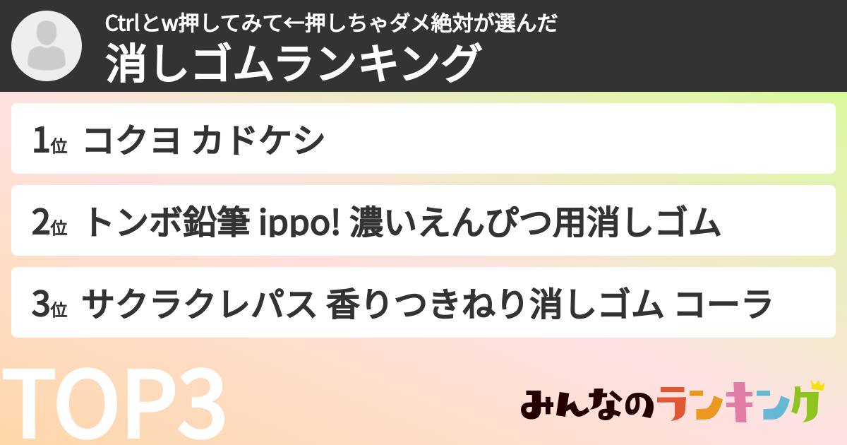 Ctrlとw押してみて←押しちゃダメ絶対さんの「消しゴムランキング」