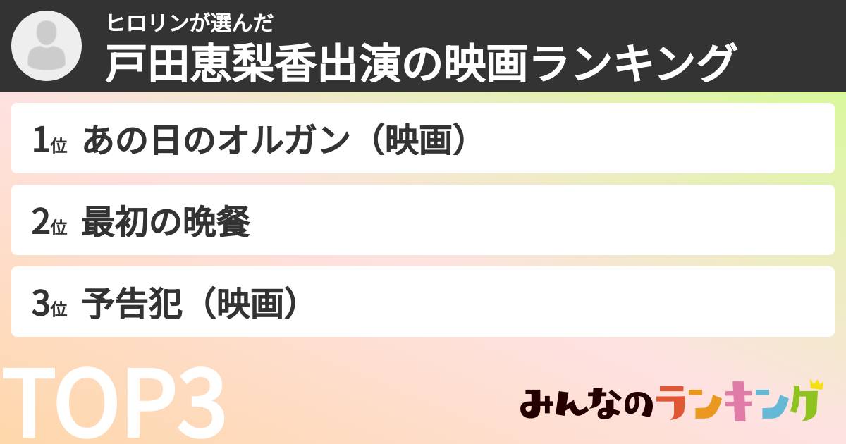 ヒロリンさんの「戸田恵梨香出演の映画ランキング」