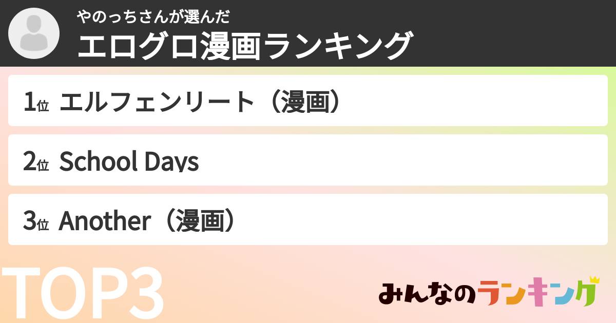 やのっちさんさんの「エログロ漫画ランキング」