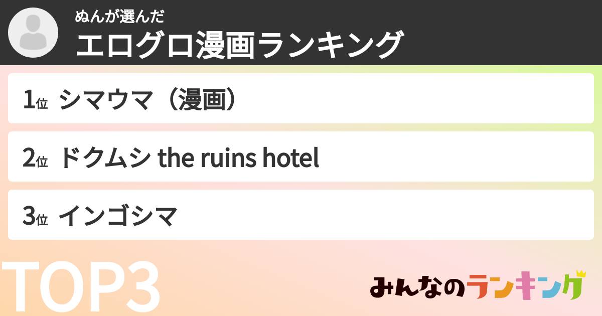 ぬんさんの「エログロ漫画ランキング」