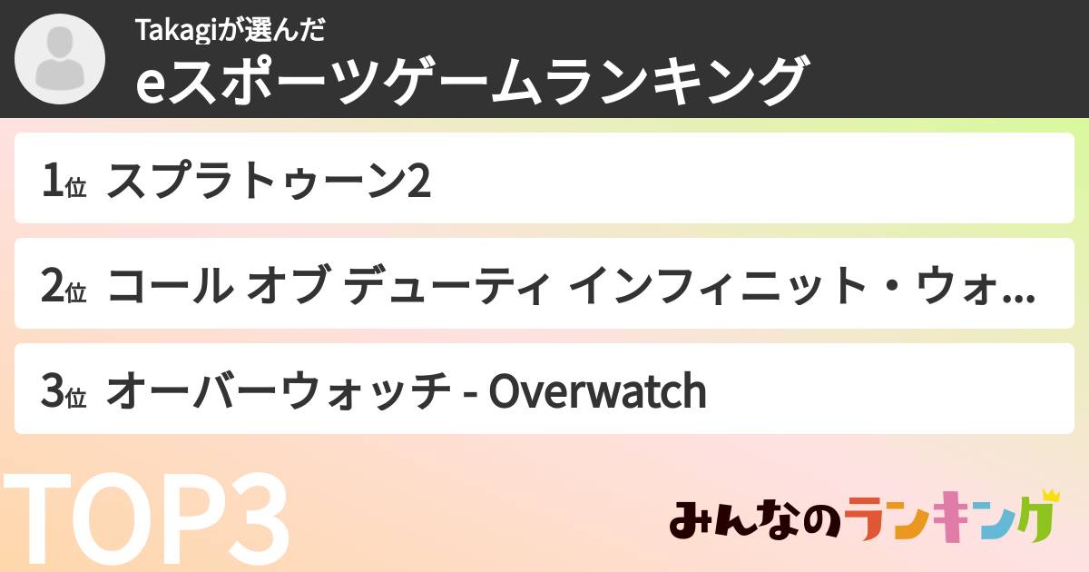 Takagiさんの「eスポーツゲームランキング」