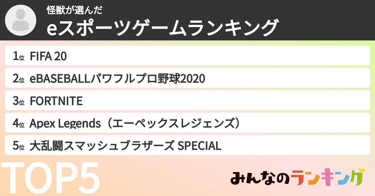 怪獣さんの「eスポーツゲームランキング」