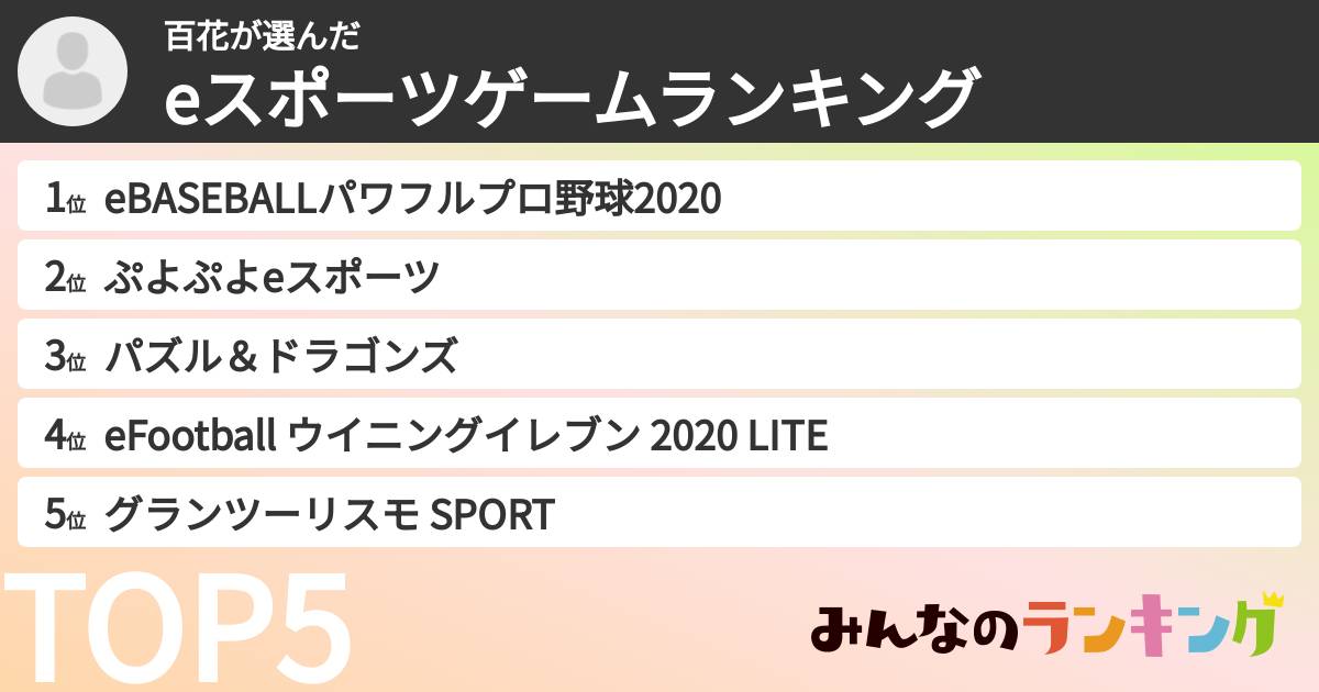百花さんの「eスポーツゲームランキング」