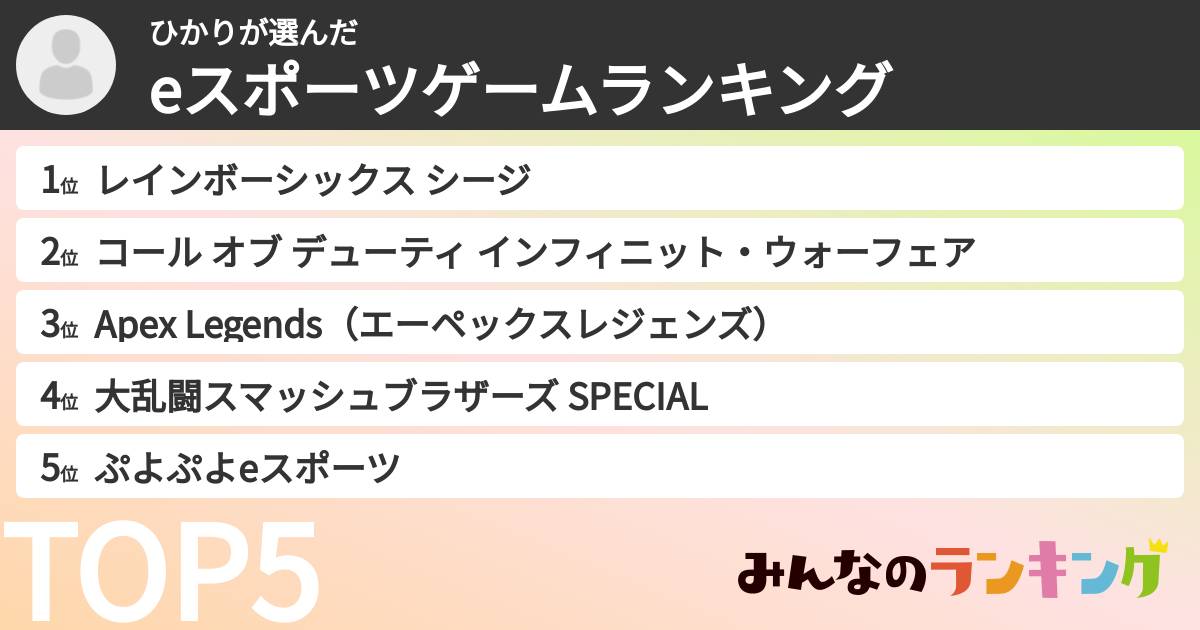 ひかりさんの「eスポーツゲームランキング」