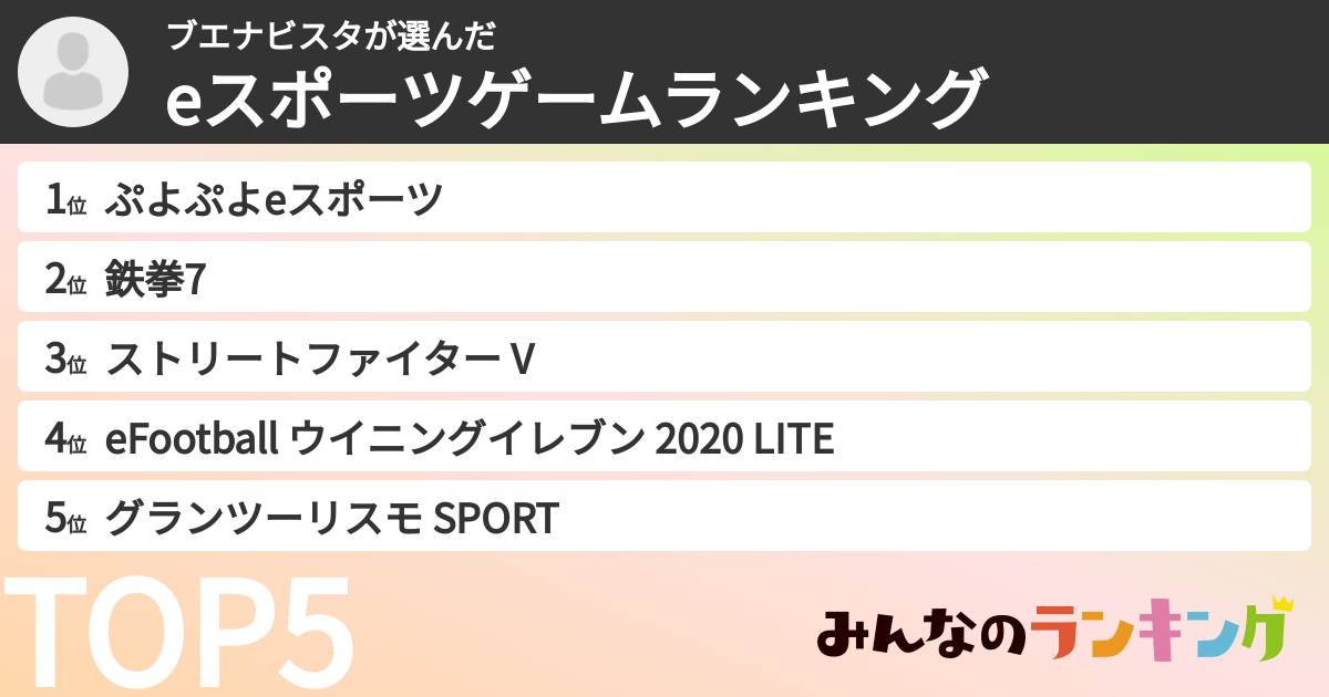 ブエナビスタさんの「eスポーツゲームランキング」