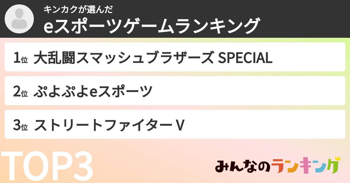 キンカクさんの「eスポーツゲームランキング」
