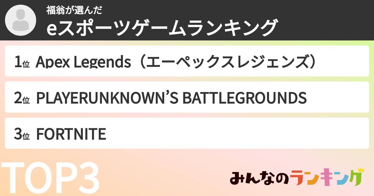 福翁さんの「eスポーツゲームランキング」