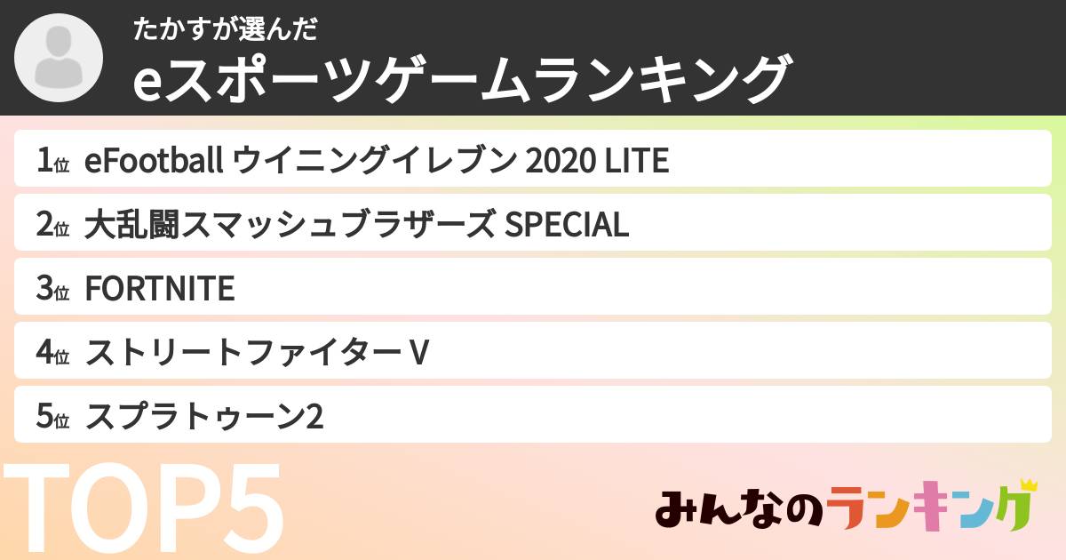 たかすさんの「eスポーツゲームランキング」