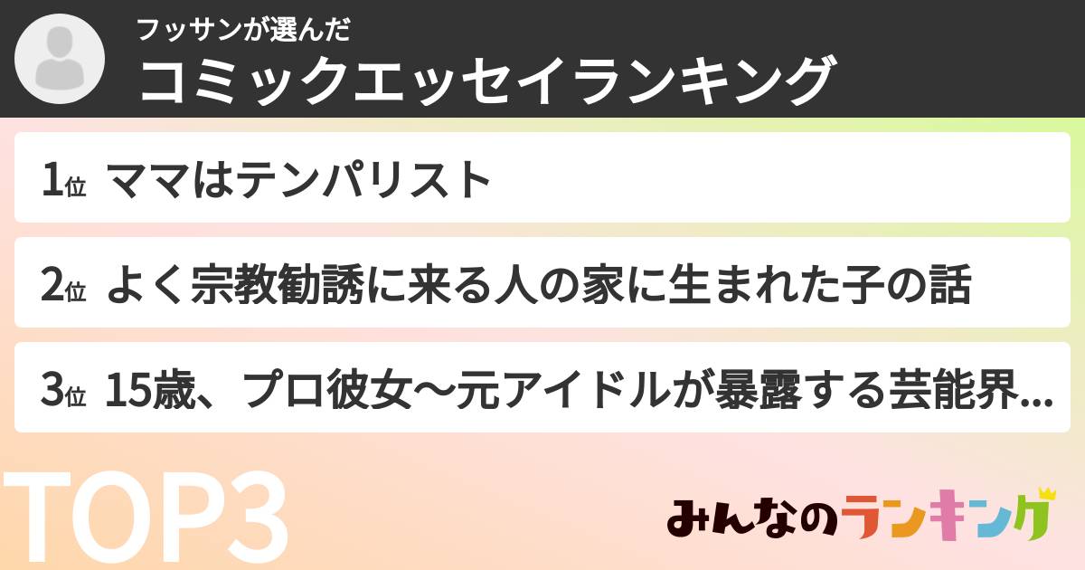 フッサンさんの「コミックエッセイランキング」