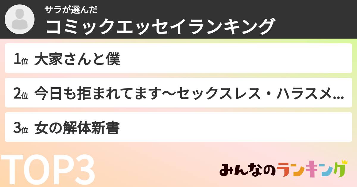 サラさんの「コミックエッセイランキング」