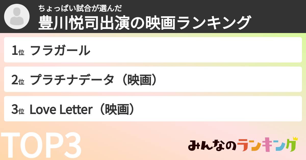 ちょっぱい試合さんの「豊川悦司出演の映画ランキング」