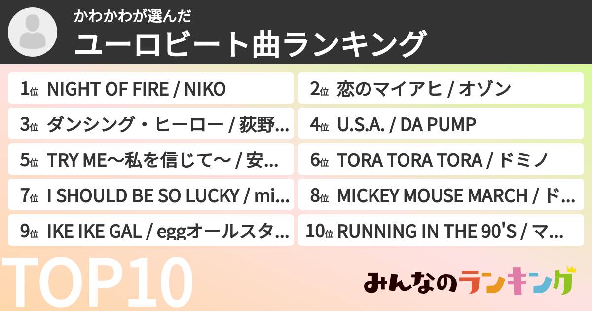 かわかわさんの「ユーロビート曲ランキング」