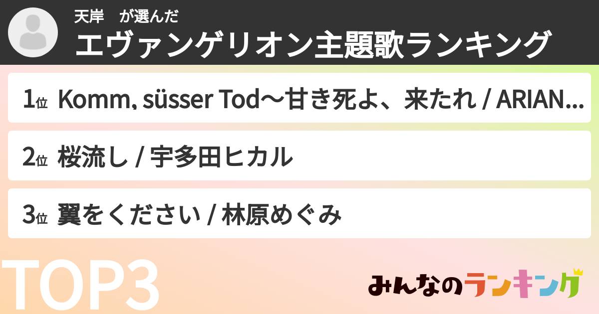 天岸 さんの「エヴァンゲリオン主題歌ランキング」