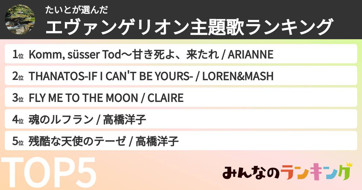たいとさんの「エヴァンゲリオン主題歌ランキング」