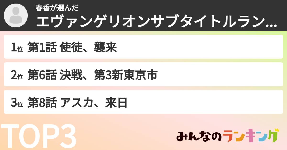 春香さんの「エヴァンゲリオンサブタイトルランキング」