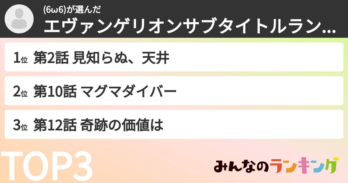 (6ω6)さんの「エヴァンゲリオンサブタイトルランキング」