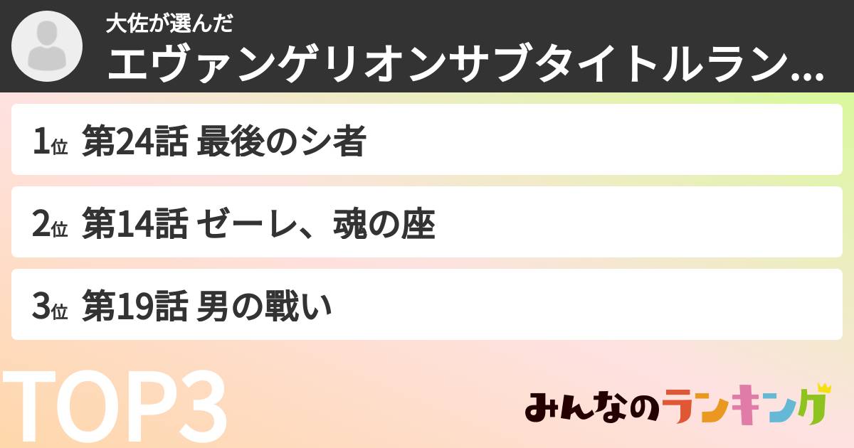 大佐さんの「エヴァンゲリオンサブタイトルランキング」
