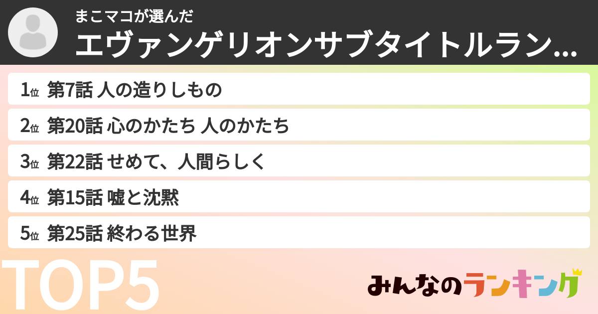 まこマコさんの「エヴァンゲリオンサブタイトルランキング」