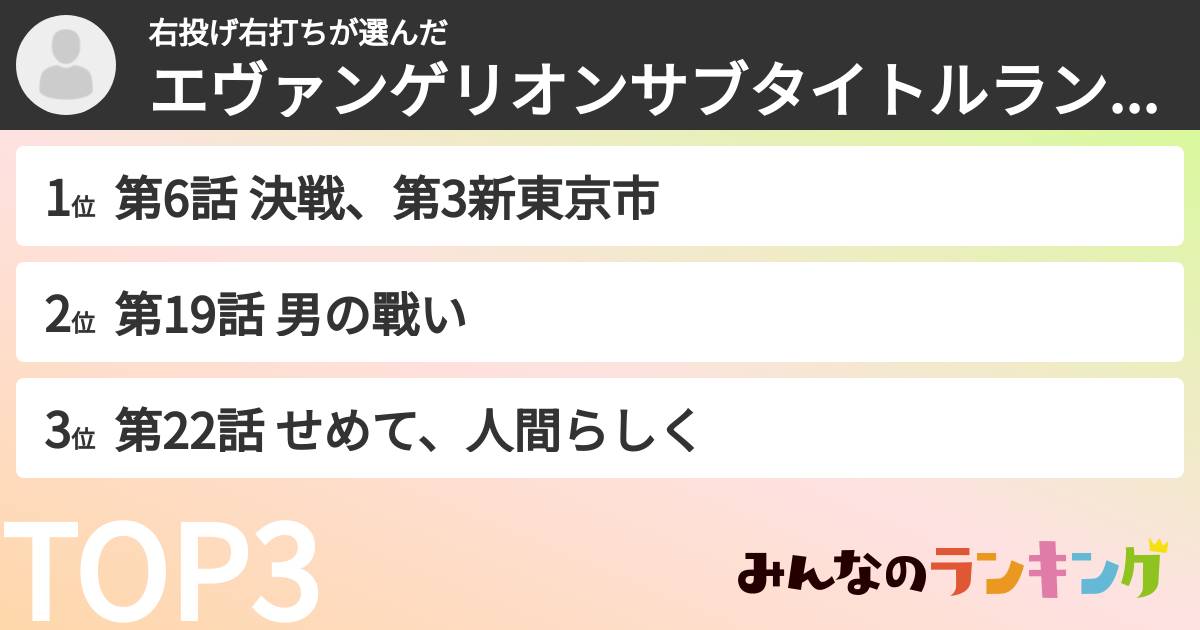 右投げ右打ちさんの「エヴァンゲリオンサブタイトルランキング」
