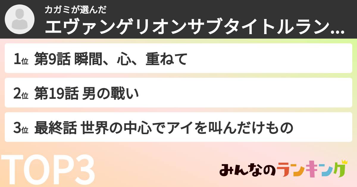 カガミさんの「エヴァンゲリオンサブタイトルランキング」
