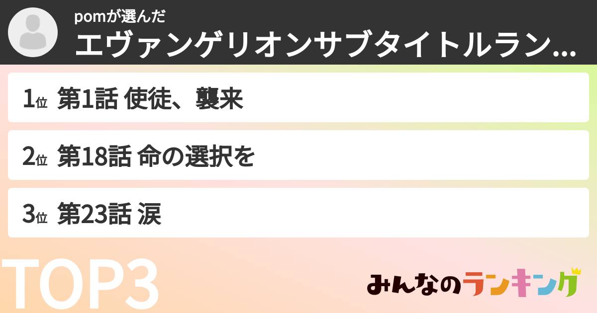 pomさんの「エヴァンゲリオンサブタイトルランキング」