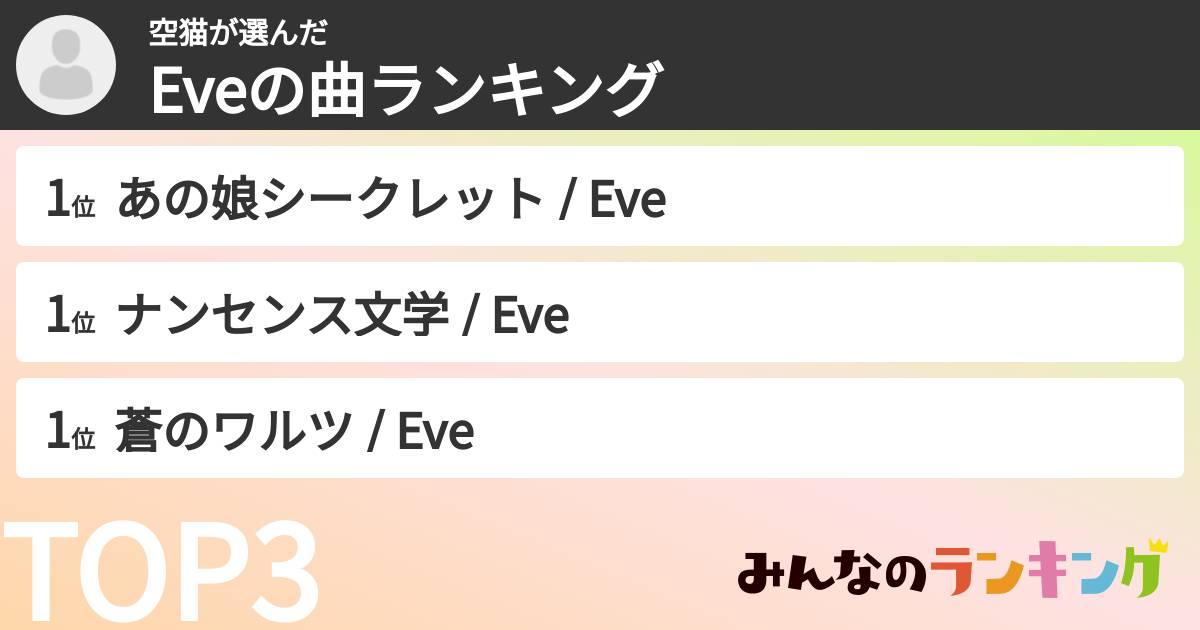 空猫さんの「Eveの曲ランキング」