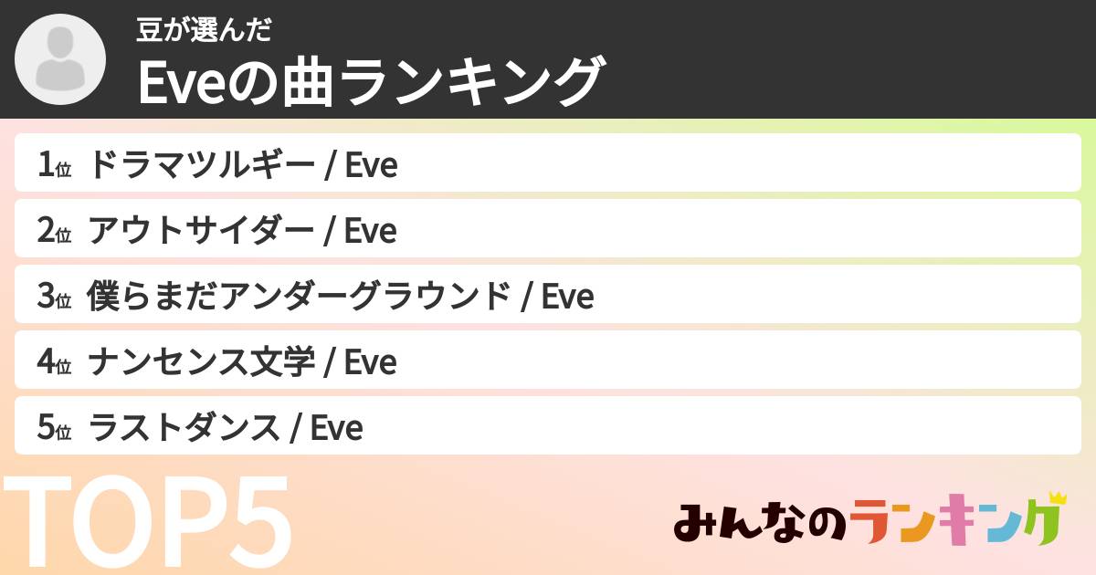 豆さんの「Eveの曲ランキング」