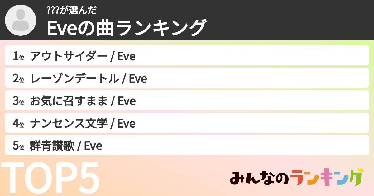 ???さんの「Eveの曲ランキング」