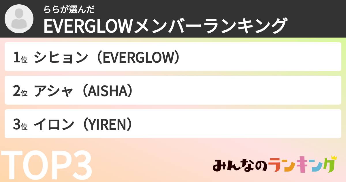 ららさんの「EVERGLOWメンバーランキング」