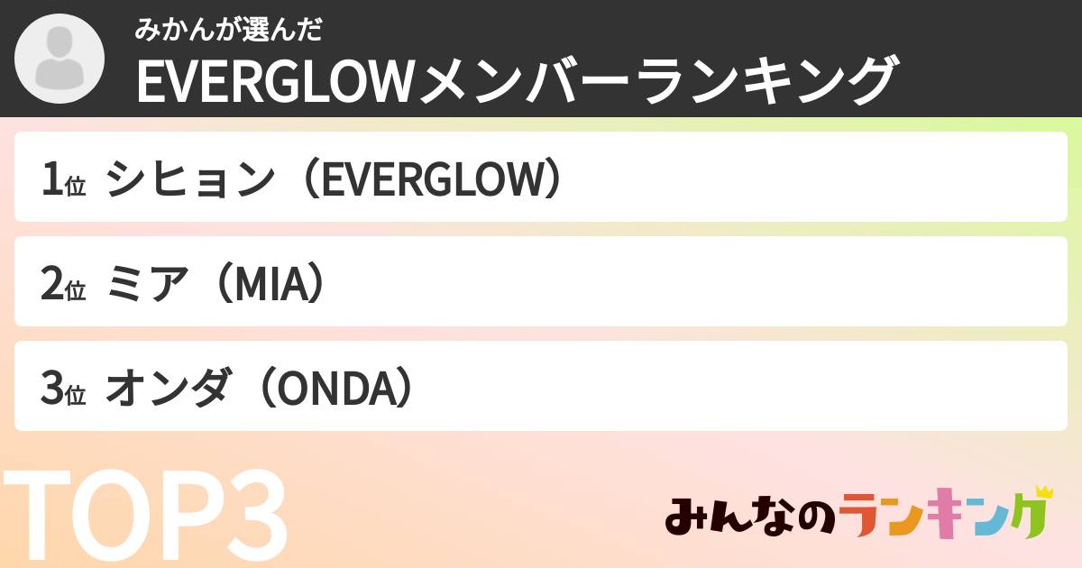 みかんさんの「EVERGLOWメンバーランキング」
