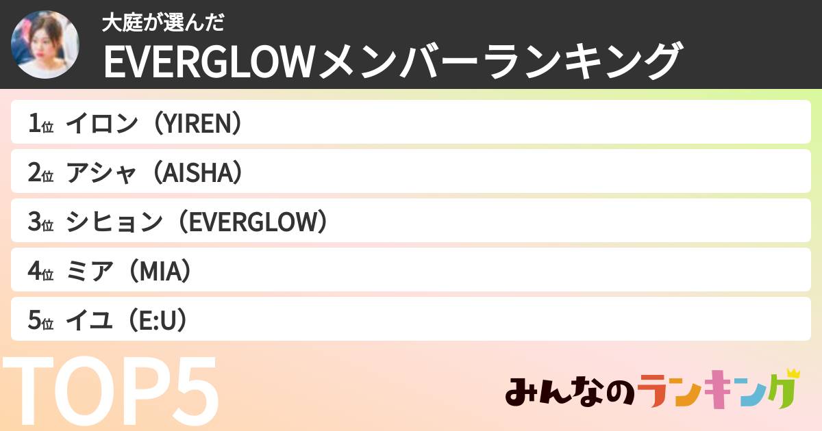 大庭さんの「EVERGLOWメンバーランキング」