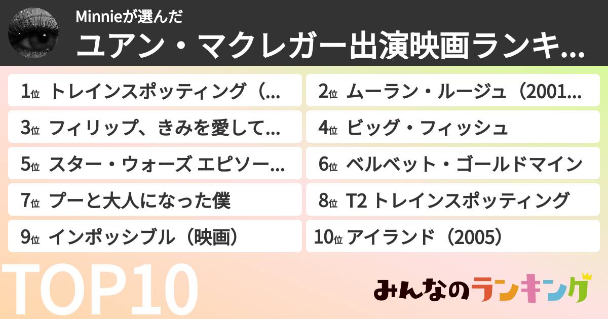 Minnieさんの「ユアン・マクレガー出演映画ランキング」