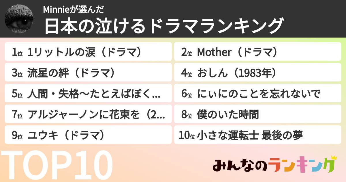 Minnieさんの「日本の泣けるドラマランキング」