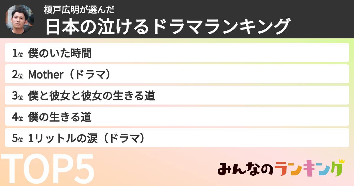榎戸広明さんの「日本の泣けるドラマランキング」