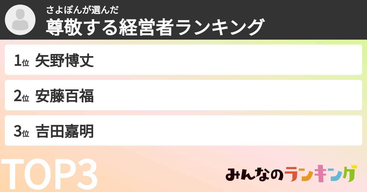 さよぽんさんの「尊敬する経営者ランキング」