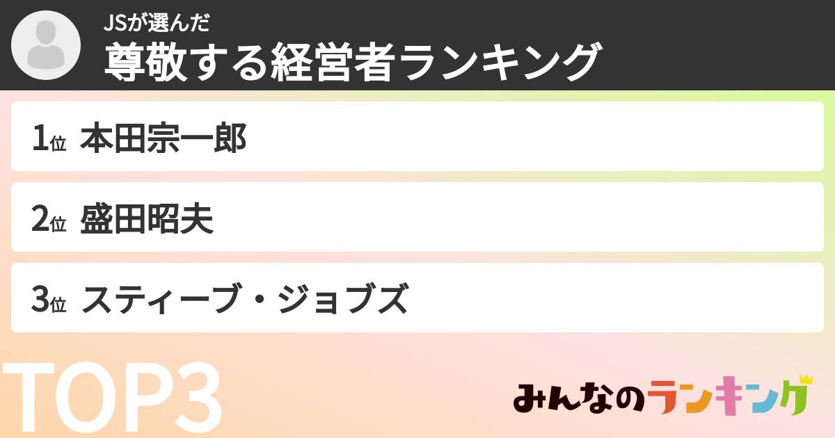 JSさんの「尊敬する経営者ランキング」