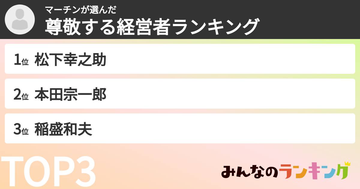 マーチンさんの「尊敬する経営者ランキング」