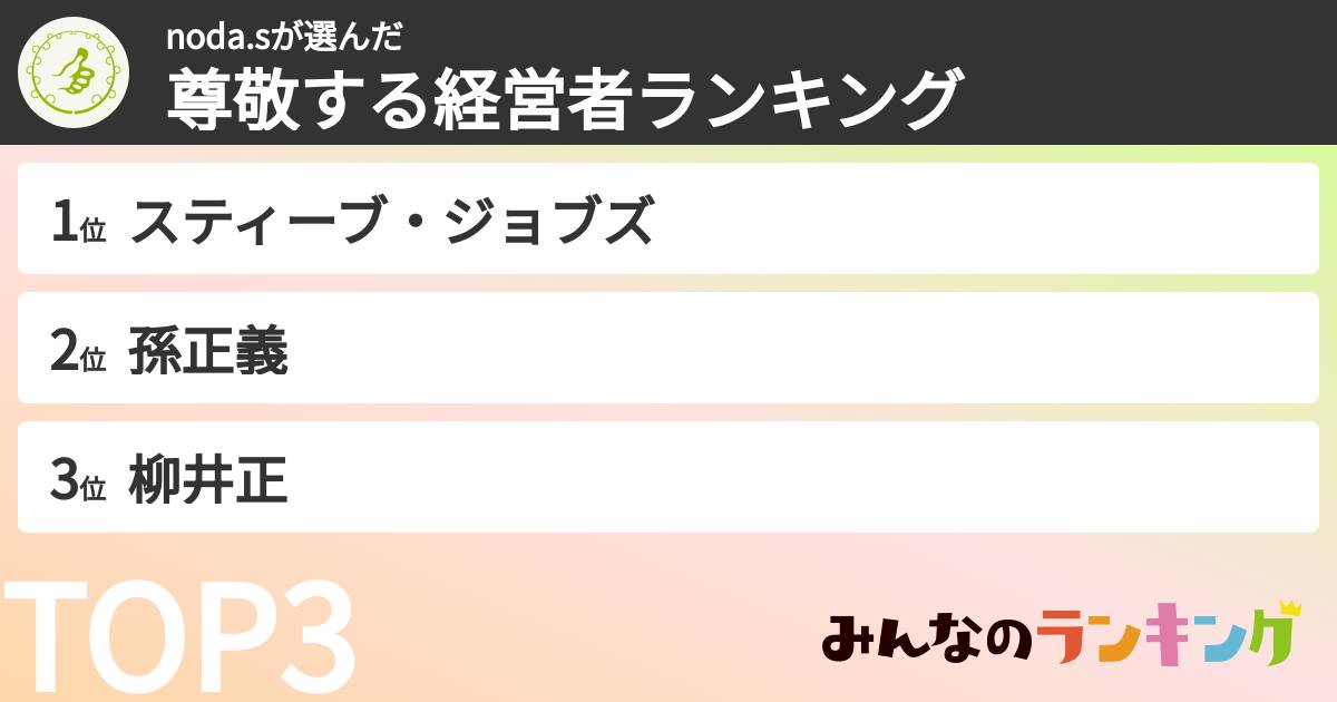 noda.sさんの「尊敬する経営者ランキング」