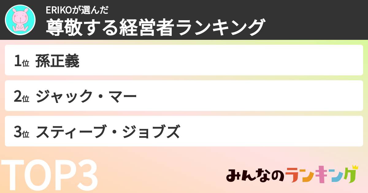 ERIKOさんの「尊敬する経営者ランキング」