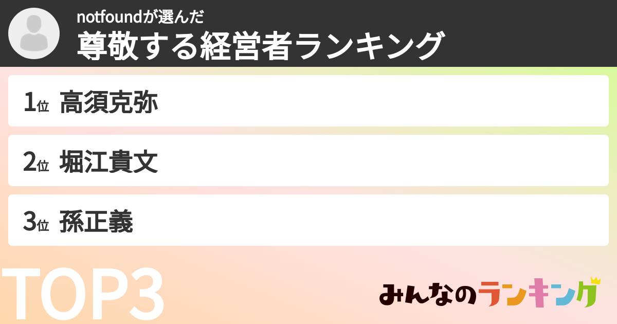 notfoundさんの「尊敬する経営者ランキング」