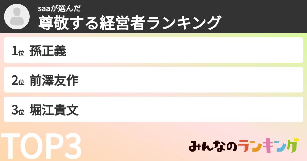 saaさんの「尊敬する経営者ランキング」
