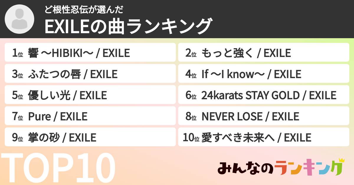 ど根性忍伝さんの「EXILEの曲ランキング」