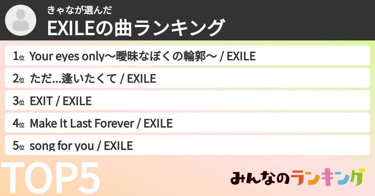 きゃなさんの「EXILEの曲ランキング」