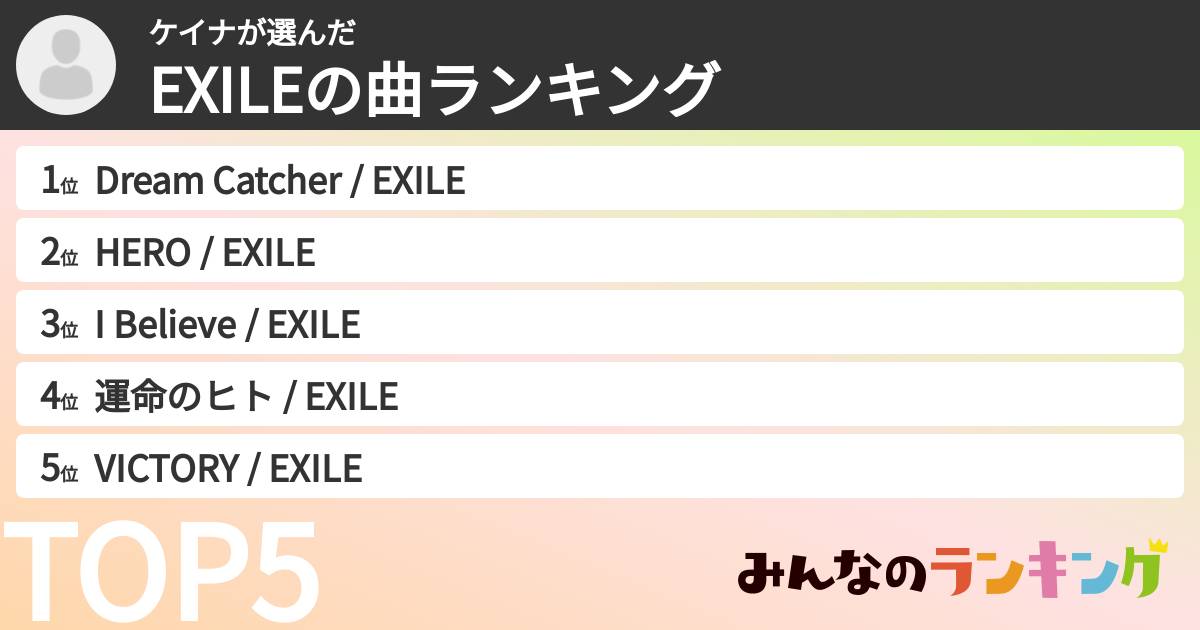 ケイナさんの「EXILEの曲ランキング」