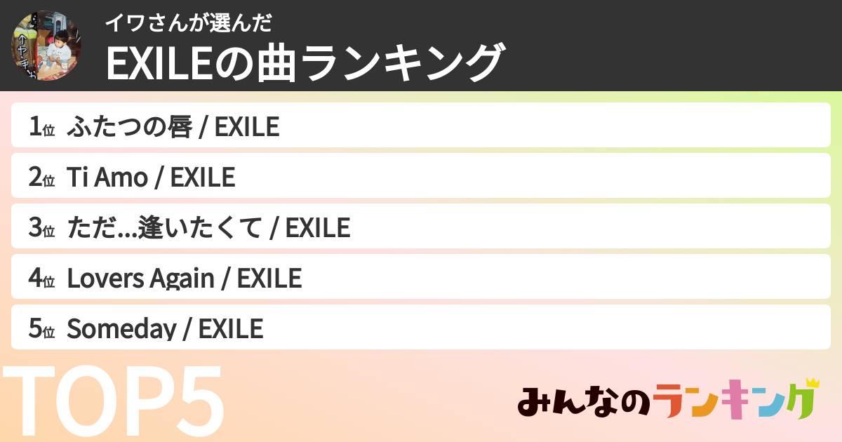 イワさんさんの「EXILEの曲ランキング」
