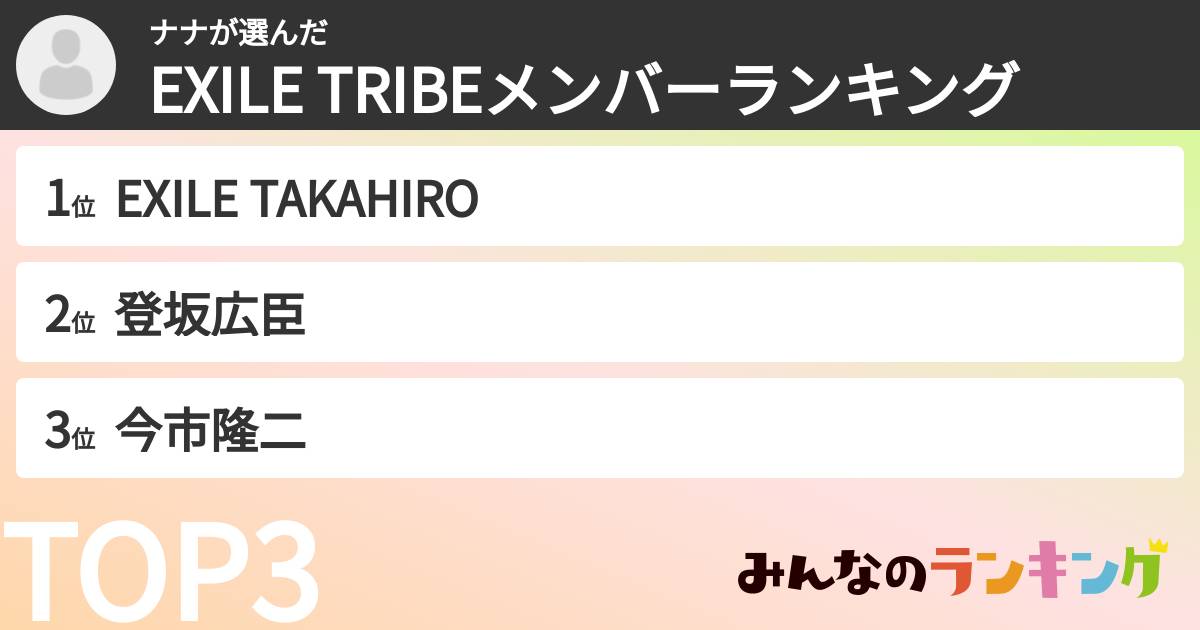ナナさんの「EXILE TRIBEメンバーランキング」